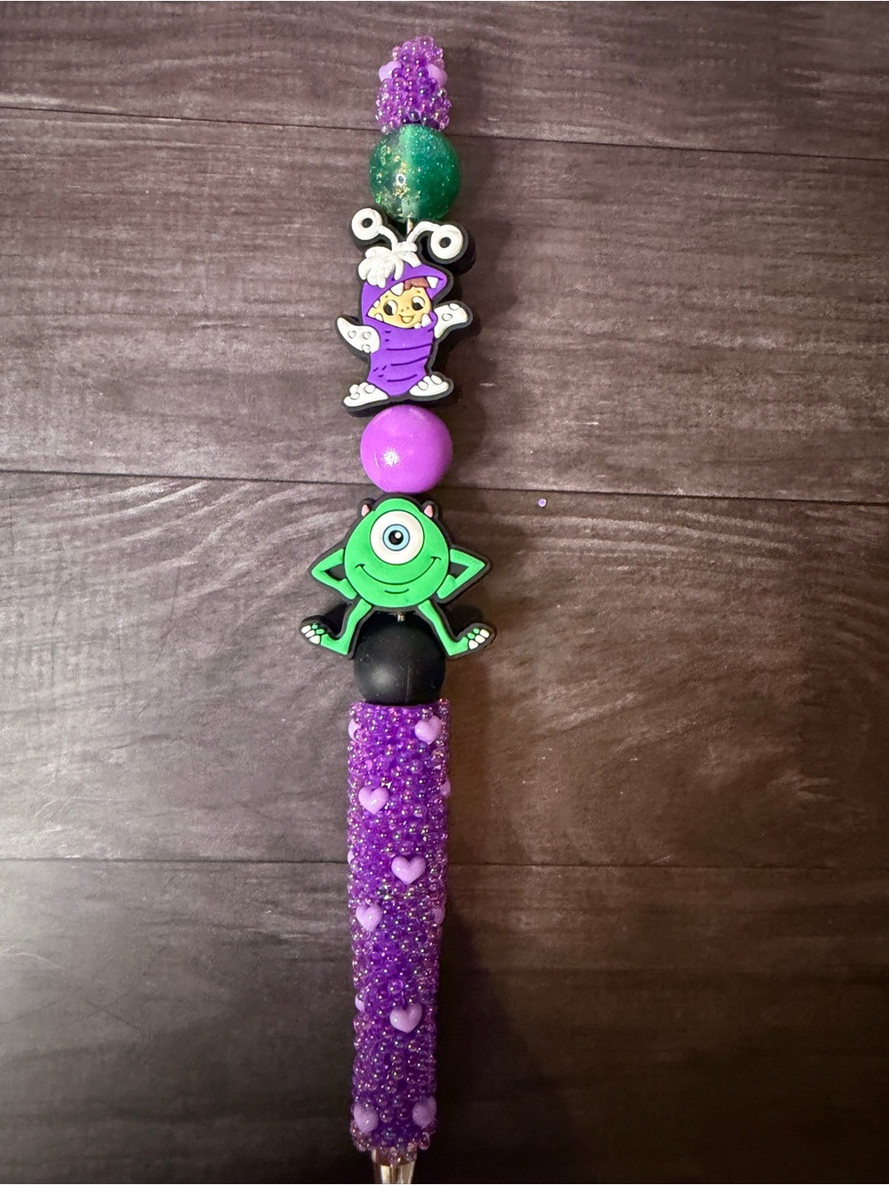 Beaded Monster inc pen Purple & Green